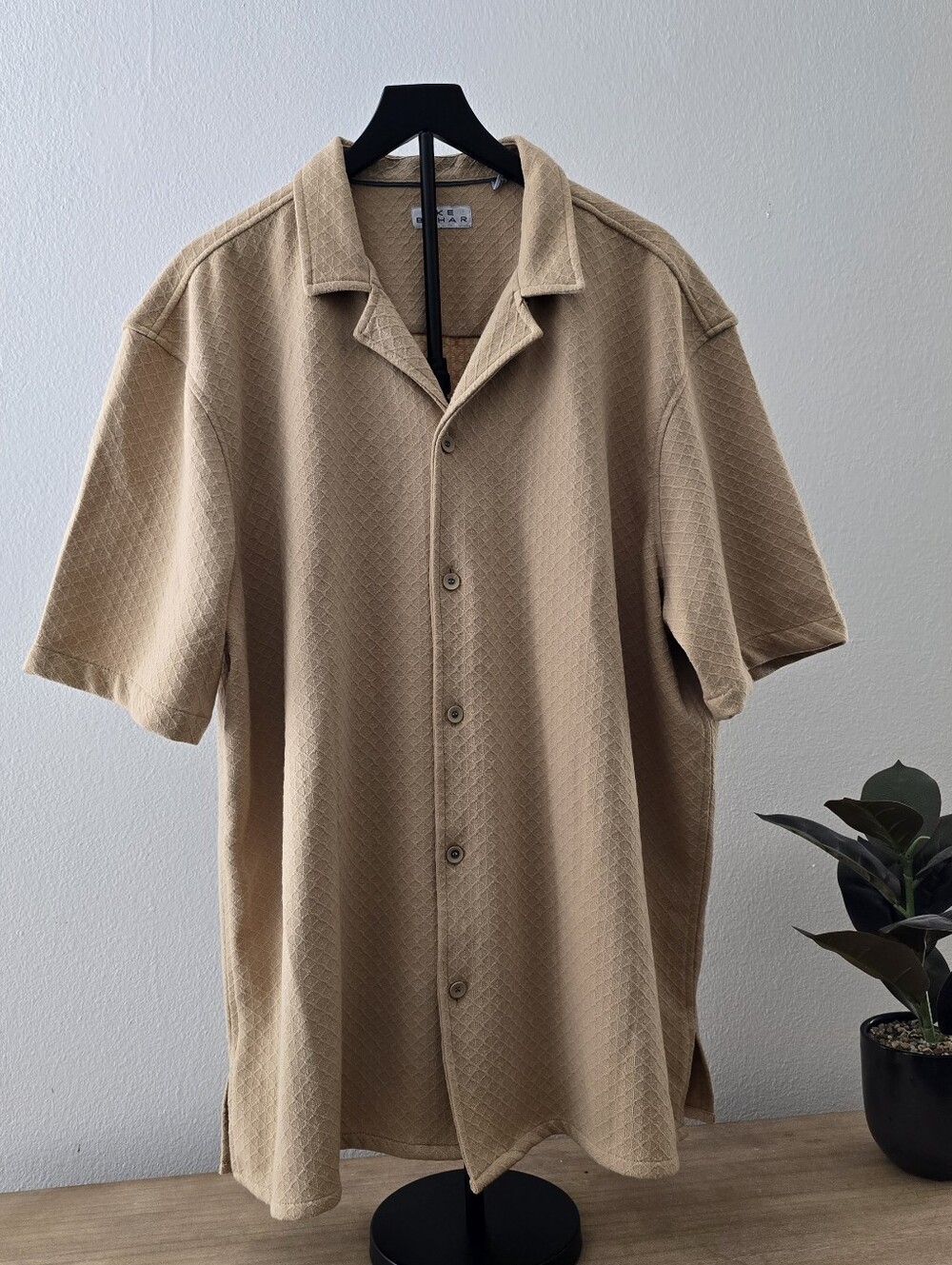 IKE BEHAR Men's 2XL Tan Textured Short Sleeve Button-Up Shirt